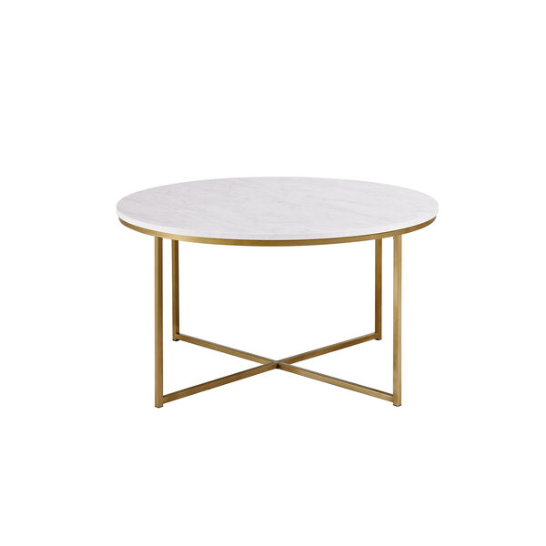 36-Inch Coffee Table with X-Base - Marble/Gold, image 4