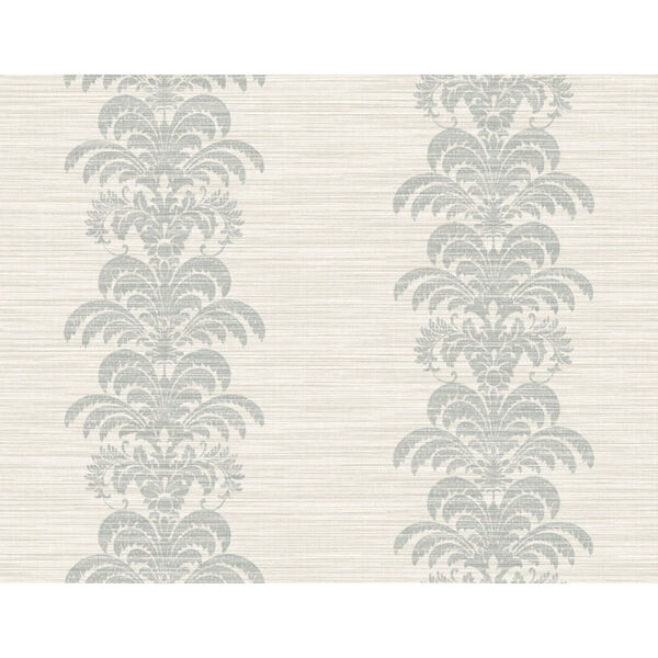 Lillian August Luxe Retreat Cove Gray and Alabaster Palm Frond Stripe Stringcloth Unpasted Wallpaper, image 1