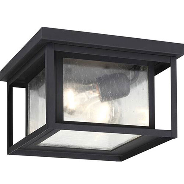 Uptown Black 10-Inch Two-Light Outdoor Flush Mount with Seeded Glass, image 1