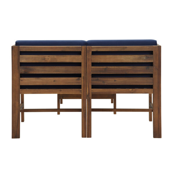 Sanibel Dark Brown and Navy Blue Patio Love Seat with Ottoman, image 2