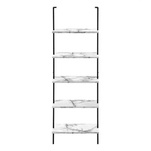 White Marble and Black Ladder Bookcase with Five Shelves, image 4