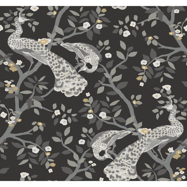 Black and Gold 27 In. x 27 Ft. Plume Wallpaper, image 2