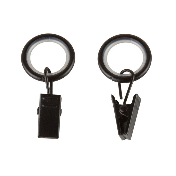Black 5/8 Inch Noise-Canceling Curtain Rings with Clip, Set of 10, image 2