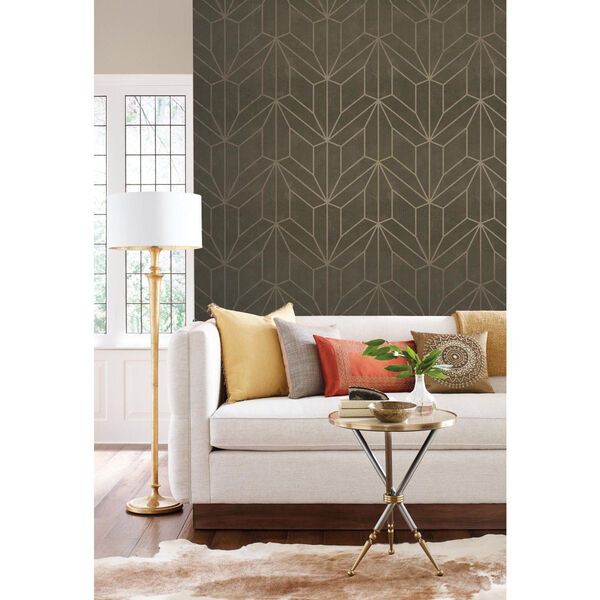 Mixed Materials Gray and Wood Geometric Wallpaper, image 2