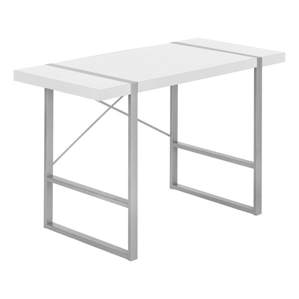 White and Silver 24-Inch Rectangular Computer Desk, image 1