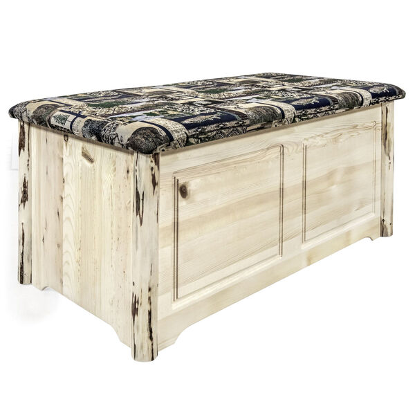 Montana Clear Lacquer Blanket Chest with Woodland Upholstery, image 1