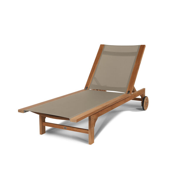 Montauk Natural Teak Outdoor Reclining Sunlounger with Cushion and Wheels, image 1