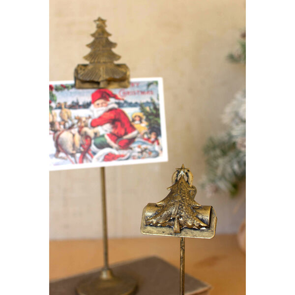 Gold Antiqued Christmas Tree Card Clips on Stands, Set of Two, image 3