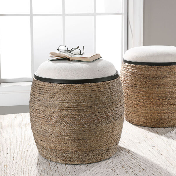 Island Matte Black and Beige 19-Inch Accent Stool, image 2