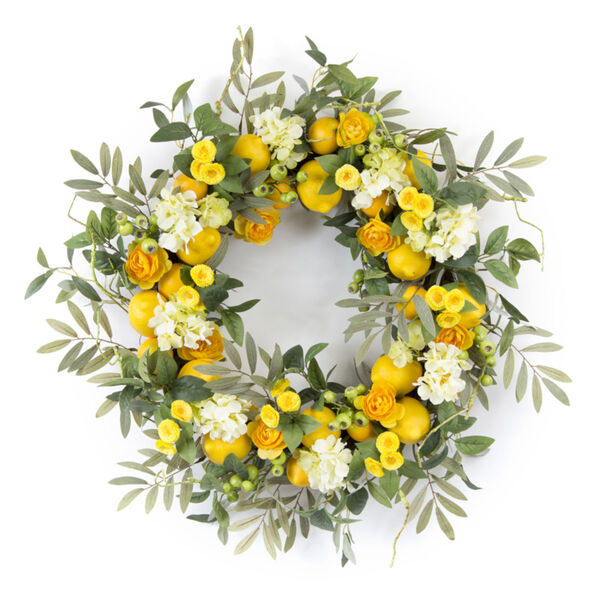 Yellow and Green 28-Inch Lemon and Floral Wreath, image 1