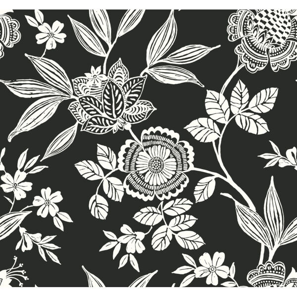 Silhouettes Black White Wood Cut Jacobean Wallpaper, image 2