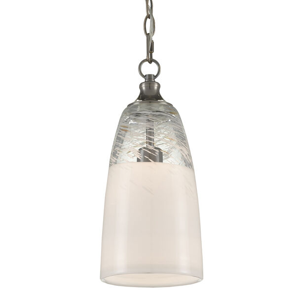 Assam Opal White and Antique Nickel One-Light Mini Pendant, image 1