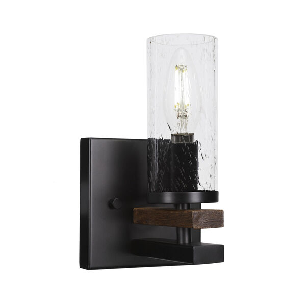 Belmont Matte Black and Wood Grain One-Light Wall Sconce, image 1