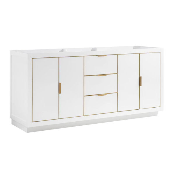 White 72-Inch Bath Vanity Cabinet with Gold Trim, image 2