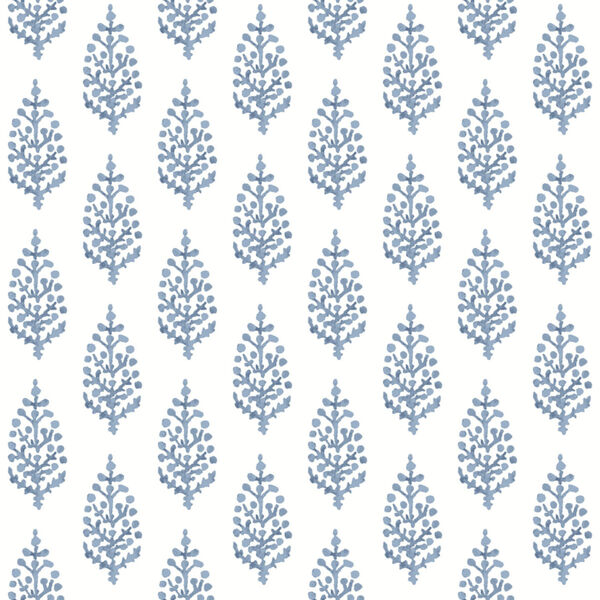 Simply Farmhouse Blue and White Paisley On Calico Wallpaper, image 2