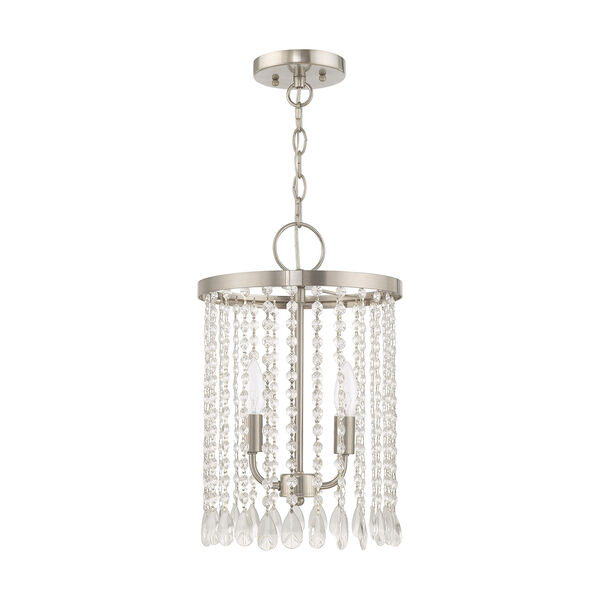 Elizabeth Brushed Nickel 11-Inch Two-Light Mini Pendant with Clear Crystals, image 2