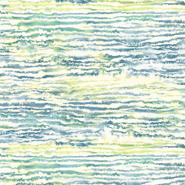 Living with Art Deep Sea and Spring Green Watercolor Waves Unpasted Wallpaper, image 2