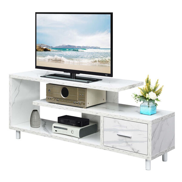 Seal II White Faux Marble One-Drawer 60 Inch TV Stand with Shelves, image 3