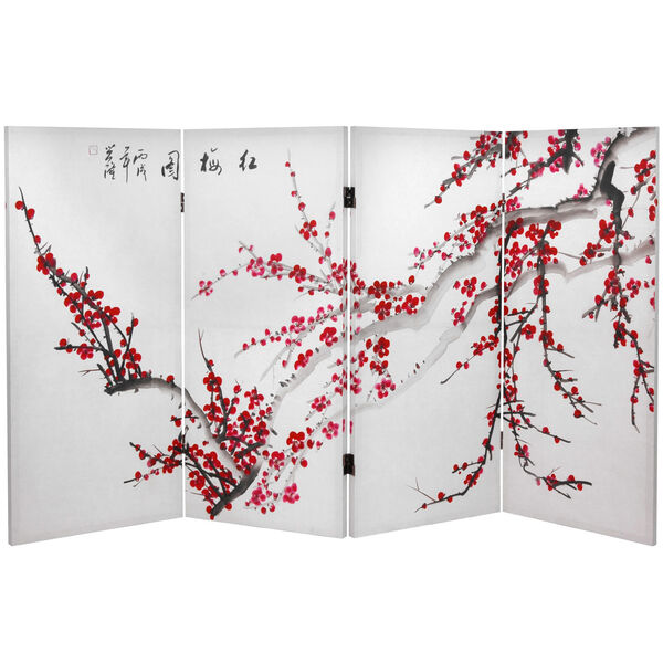 3 ft. Tall Double Sided Plum Blossom Canvas Room Divider, image 1