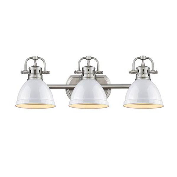 Duncan Pewter Three-Light Vanity Fixture with White Shade, image 2