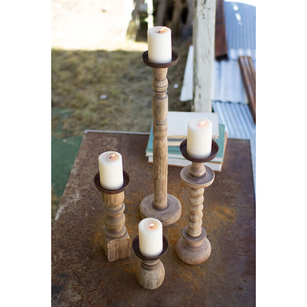 Recycled Turned Wood Candle Holders, Set of Four, image 1