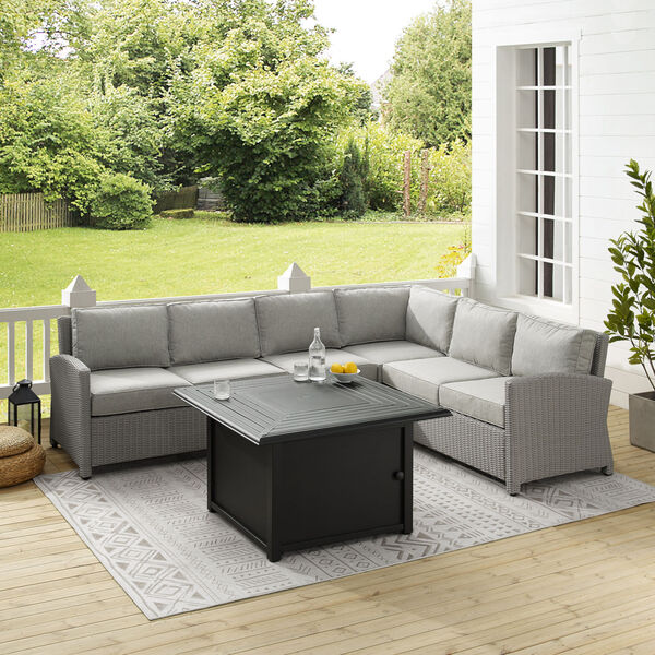 Bradenton Gray Wicker Sectional Set with Fire Table, Five-Piece, image 4