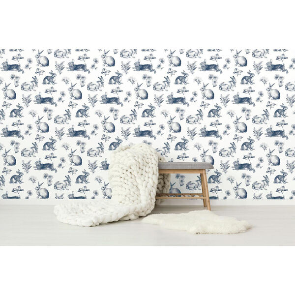 A Perfect World Navy Bunny Toile Wallpaper - SAMPLE SWATCH ONLY, image 6