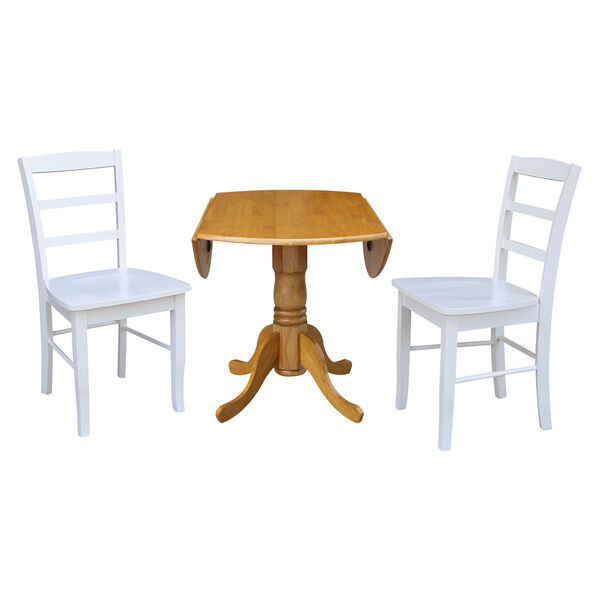 Oak and White 42-Inch Dual Drop Leaf Dining Table with Two Ladder Back Dining Chair, Three-Piece, image 5