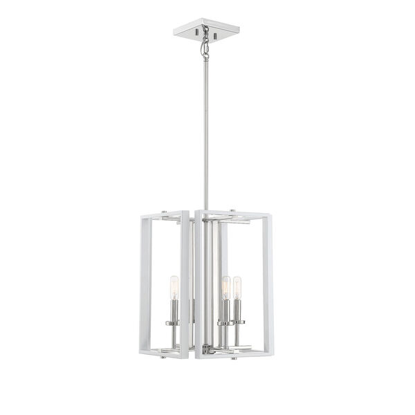 Champlin White and Polished Nickel Four-Light Pendant, image 1