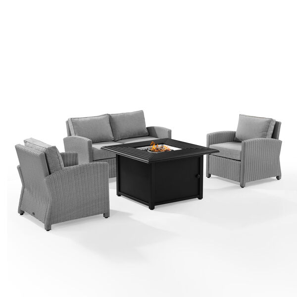 Bradenton Gray Wicker Convers Set with Fire Table, Four-Piece, image 2