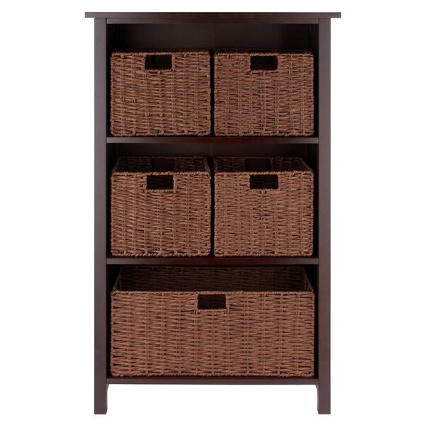 Milan Walnut Storage Shelf with Five Foldable Woven Baskets, 6-Piece, image 3