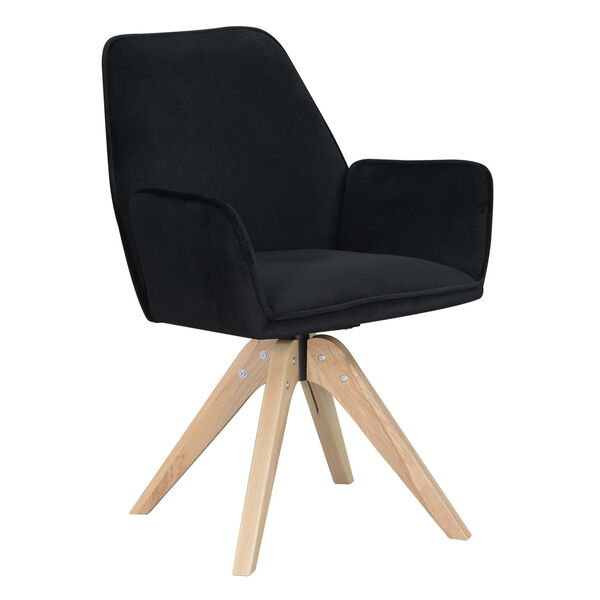 Miranda Velvet Black Natural Wood Accent Chair, image 3