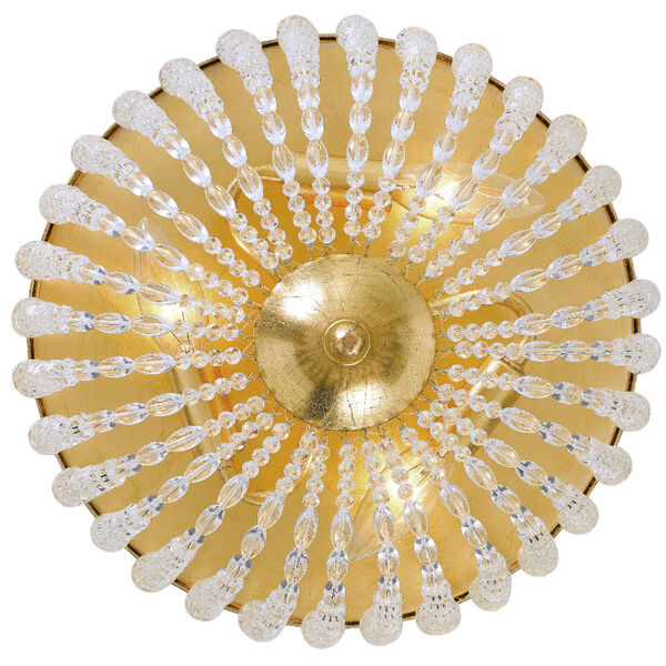 Rylee Antique Gold Three Light Flush Mount with Hand Cut Faceted Crystal Beads, image 2