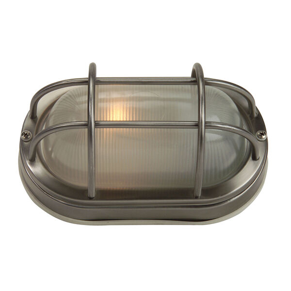 Stainless Steel One-Light Outdoor Bulkhead with Frosted Halophane Glass, image 1