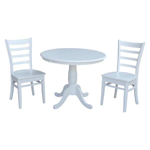 White Round Extension Dining Table with Chairs, 3-Piece, image 3