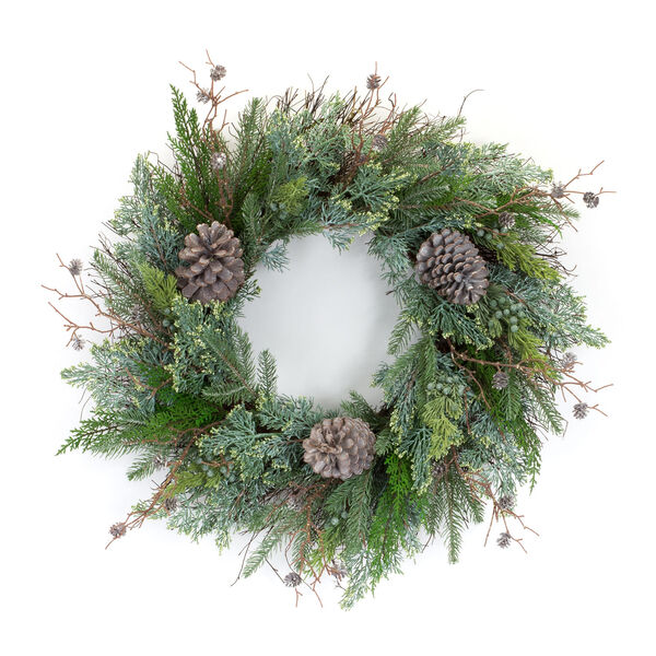 Green Juniper and Pine Unlit Wreath, image 1