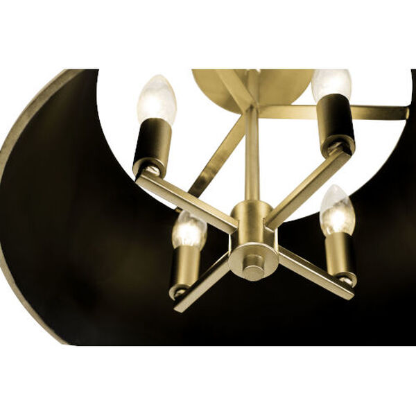 Coco Matte Black and French Gold Four-Light Semi-Flush Mount, image 4