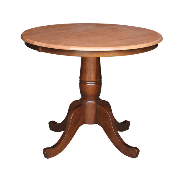 30-Inch Tall, 36-Inch Round Top Cinnamon and Espresso Pedestal Dining Table, image 1