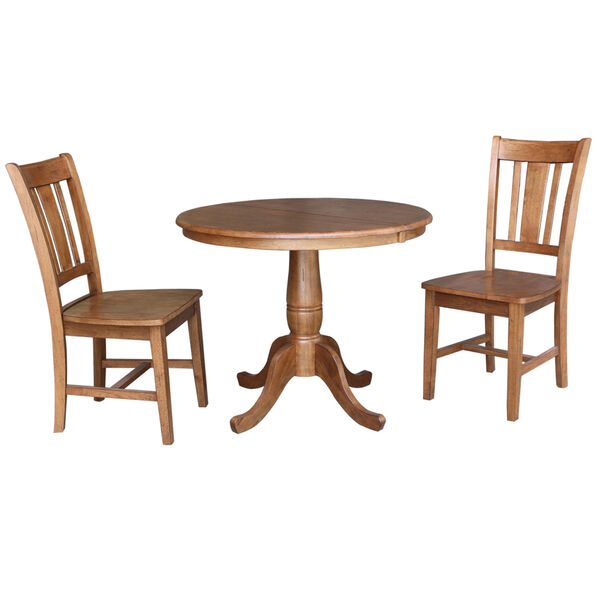 San Remo Distressed Oak 29-Inch Round Extension Dining Table with Two Chair, image 1