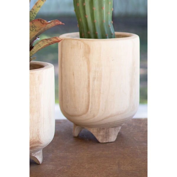 Wooden Hand Carved Planters, Set of Two, image 2