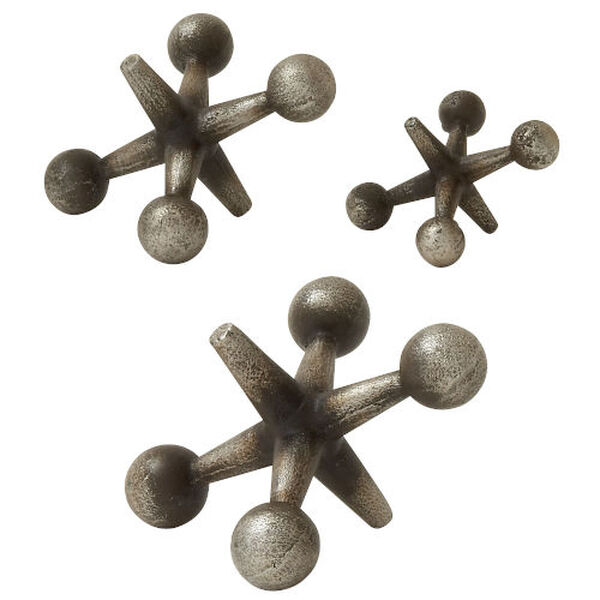 Silver Metal Jacks Sculpture, Set of 3, image 2