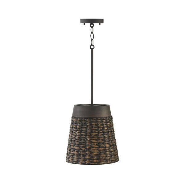 Tallulah Charcoal Wash One-Light Pendant Black Made with Handcrafted Mango Wood and Water Hyacth, image 3