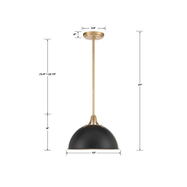 Soto Matte Black and Antique Gold 12-Inch One-Light Pendant, image 3