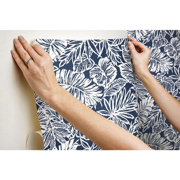 Batik Tropical Leaf Blue Peel And Stick Wallpaper, image 6