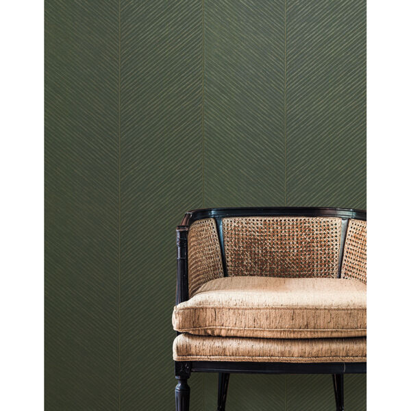 Tropics Green Gold Palm Chevron Non Pasted Wallpaper - SAMPLE SWATCH ONLY, image 1