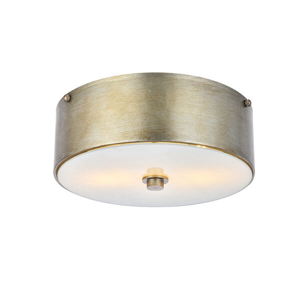 Hazen Vintage Silver and Frosted White Two-Light Flush Mount, image 1