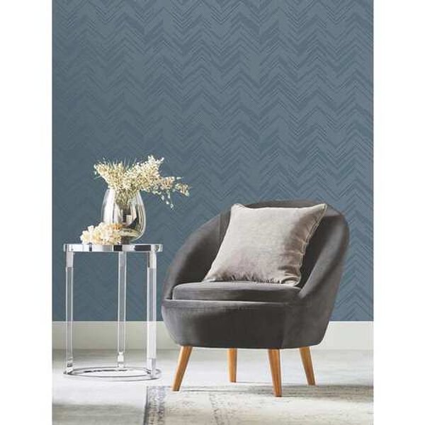 Polished Chevron Blue and Silver Wallpaper, image 3