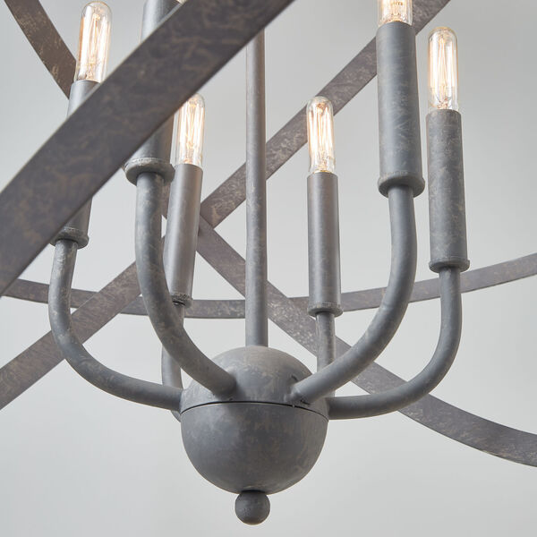 Independent Iron and Wood Six-Light Pendant, image 3