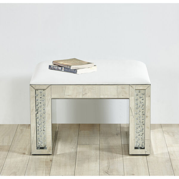 Modern Mirrored Crystal and Leather Vanity stool, image 2