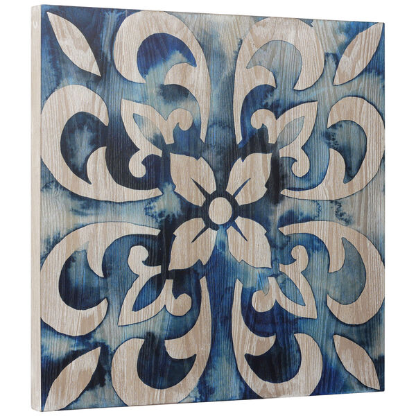 Cobalt Tile II Fine Giclee Printed on Hand Finished Ash Wood Wall Art, image 2